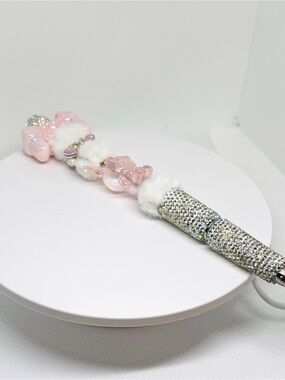 Sparkling Pink Crystal Ballpoint Pen with Faux Fur